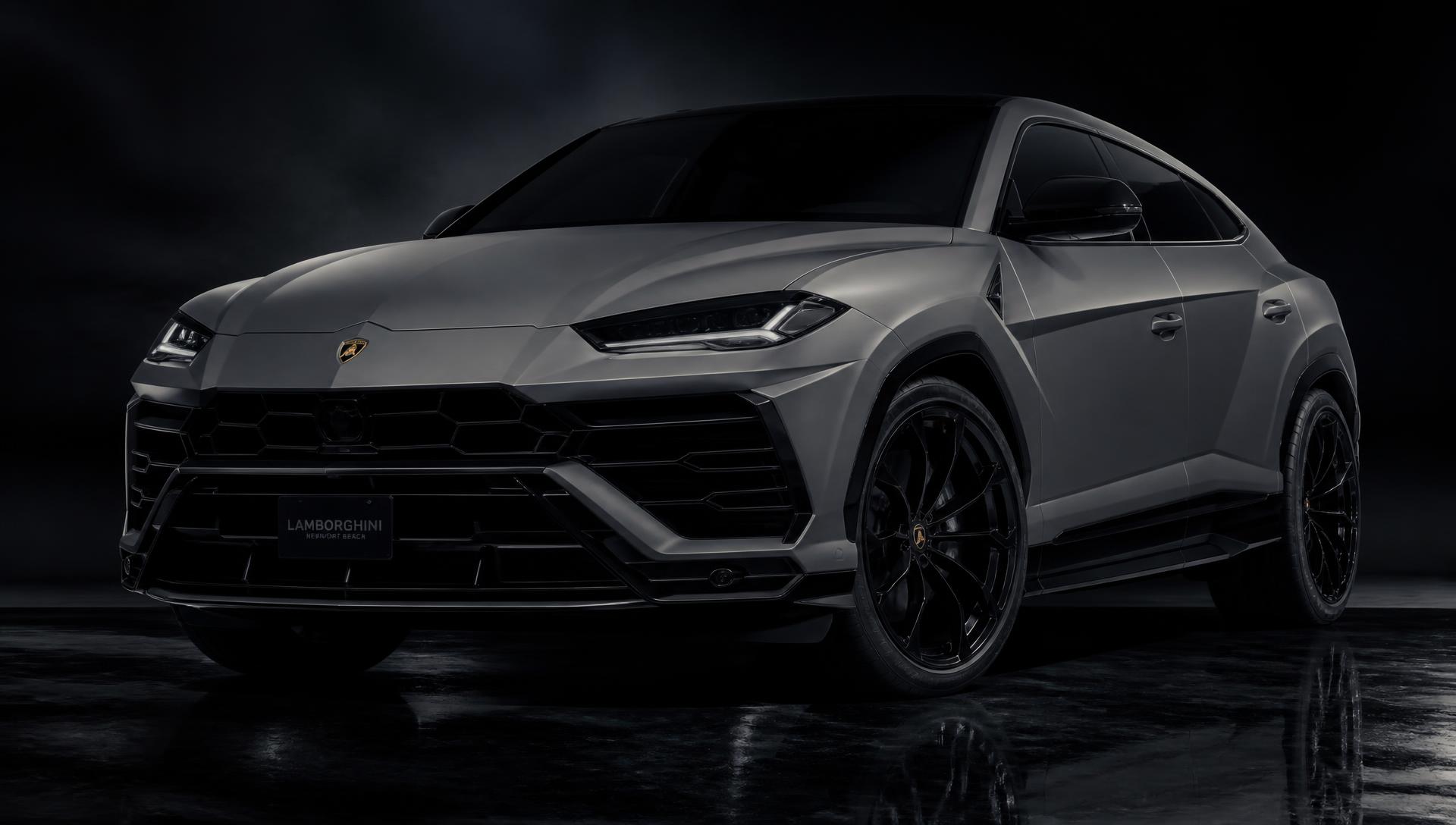 Grey Lamborghini Urus under studio lighting